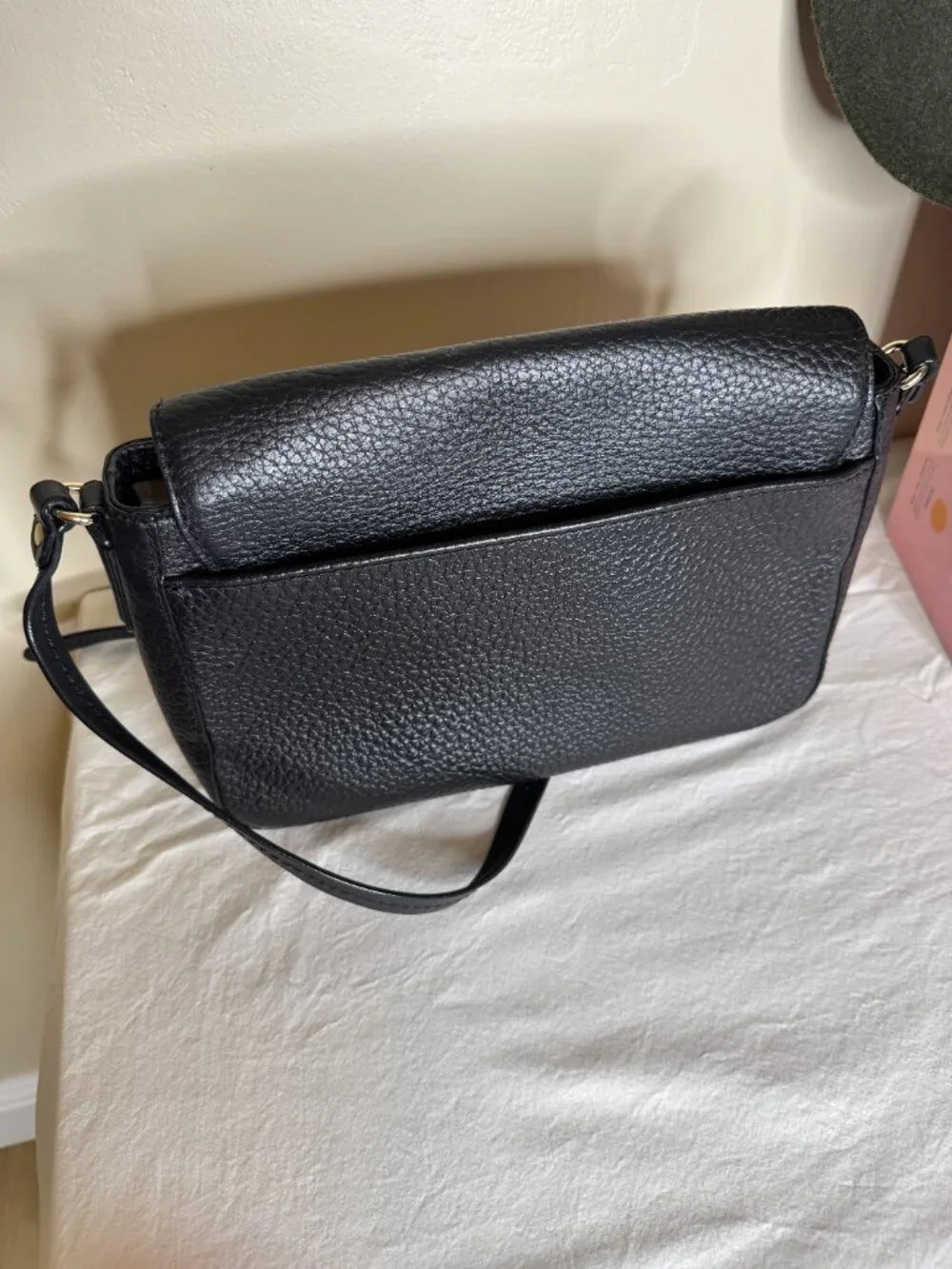 Kate Spade New York Black Pebbled Leather Crossbody Flap Bag